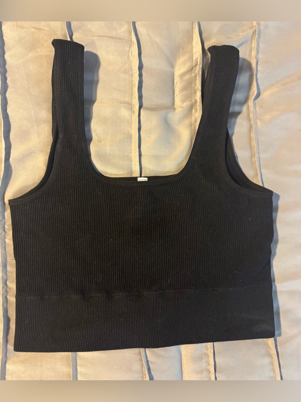 Zenana Outfitters Black Ribbed Square-Neck Crop Tank